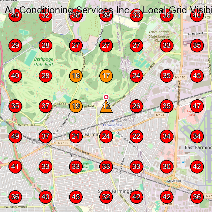 Air Conditioning Services Inc. GeoGrid visibility map for Home Automation Company in Farmingdale